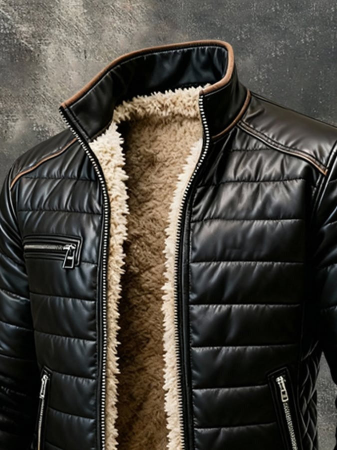 Vanhouten™ | Black Padded Jacket with Sherpa Lining