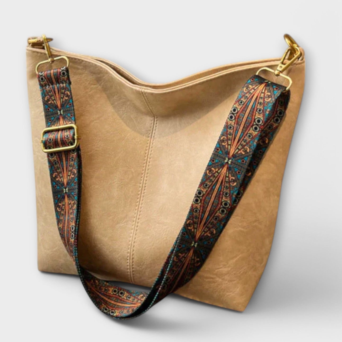 Women's Vintage Shoulder Bag in Green and Beige