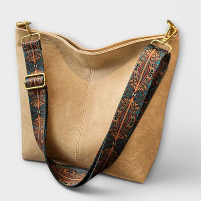 Women's Vintage Shoulder Bag in Green and Beige