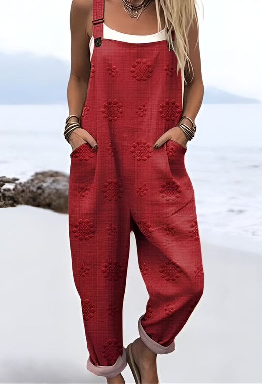 Lynn | Overalls with suspenders and rosewood print