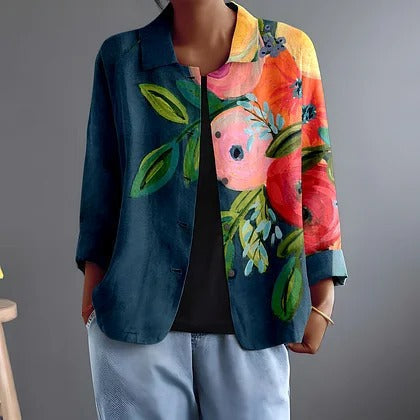 Delphine | Painterly Poppy Print Relaxed Open Shirt