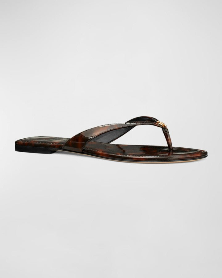 Tory Burch Tortoiseshell Leather Flip Flop Sandals